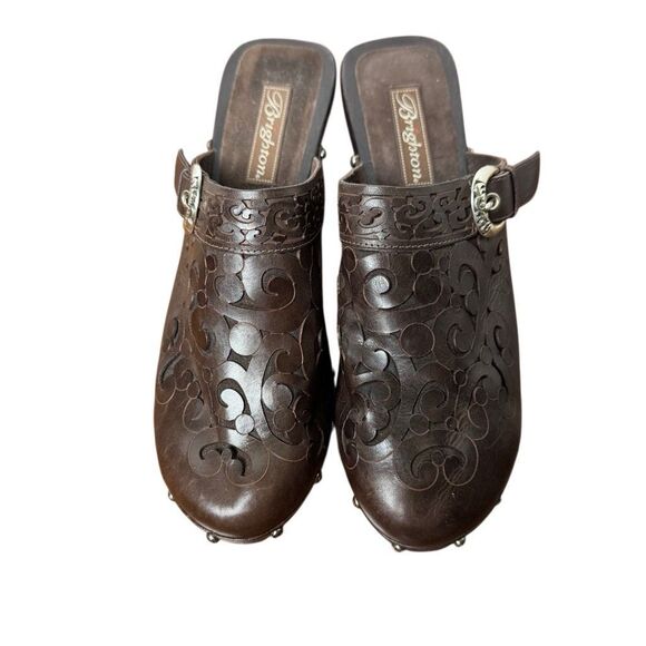 Brighton Boho Clogs Brown Women’s Size 8 Tooled Scrollwork Western - Picture 1 of 11